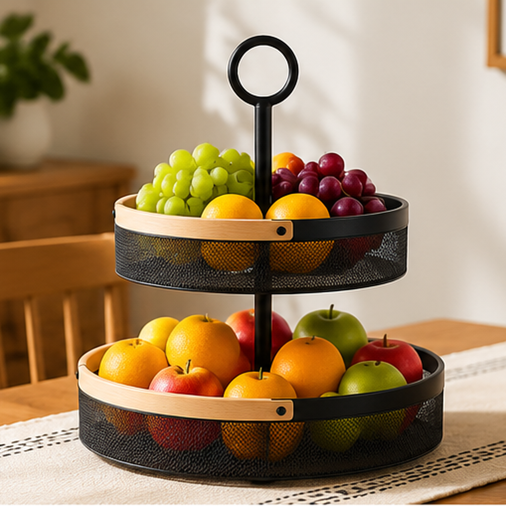 Two-Tier Metal Mesh Fruit and Snack Basket
